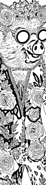 Free colorable bookmarks of a pig wearing round glasses